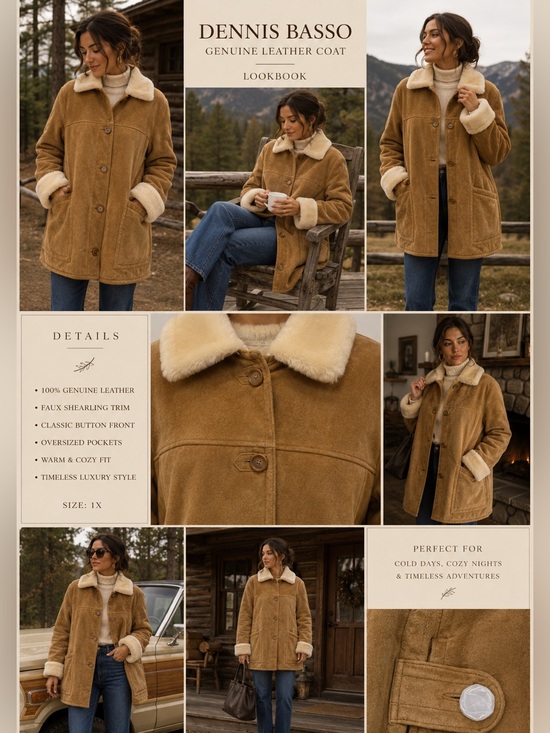 dennis basso Jackets & Blazers - 🤎 Dennis Basso Genuine Leather Shearling Coat 1X Camel Aspen Chic